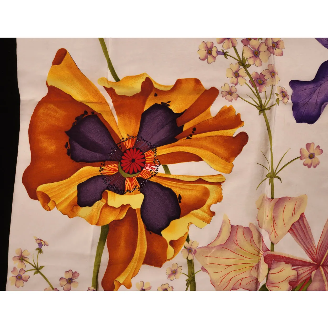 Vintage Mantero Silk Scarf Iris Flowers Made in Italy 34.5”