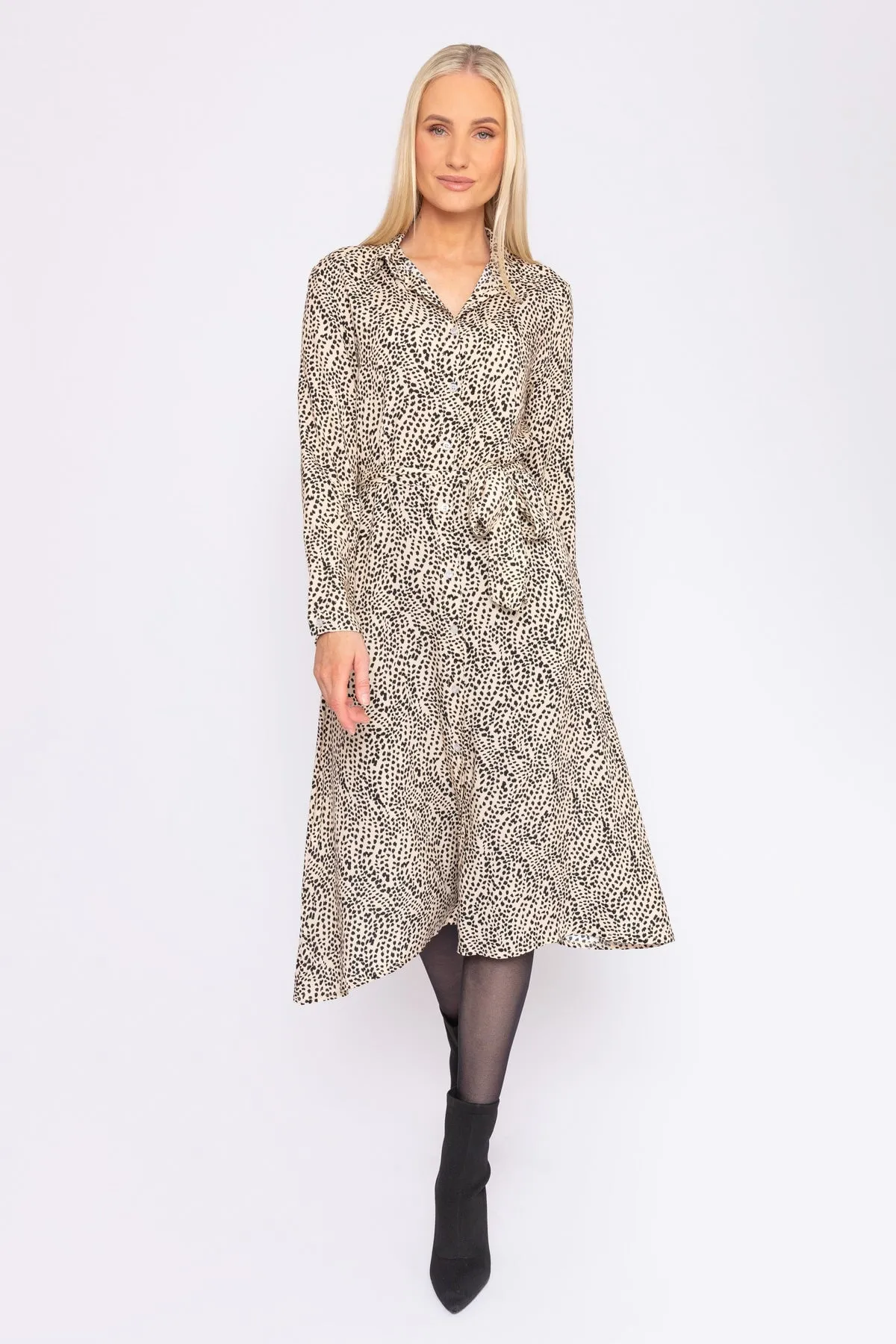 Viscose Shirt Dress in Animal Print