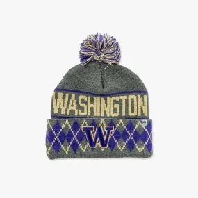 Washington Huskies Charcoal Argyle Cuff Pom Beanie