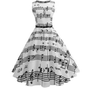 White Print Plaid Elegant Vintage Pinup Audrey Hepburn Style Midi Dress