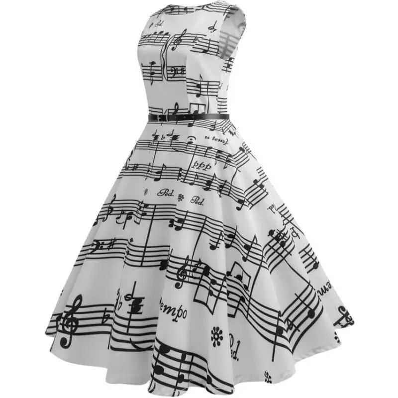 White Print Plaid Elegant Vintage Pinup Audrey Hepburn Style Midi Dress