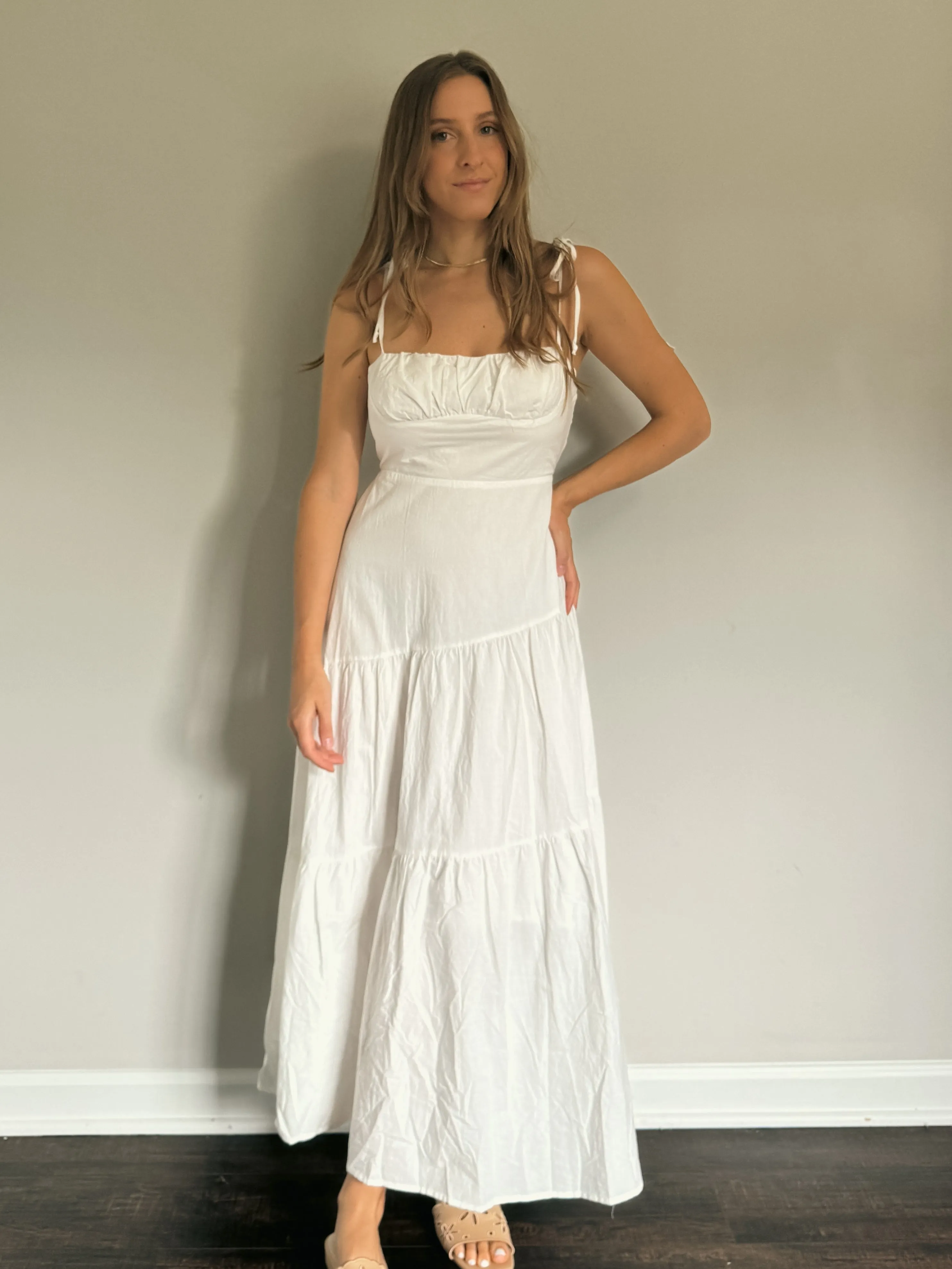 White Tiered Midi Dress