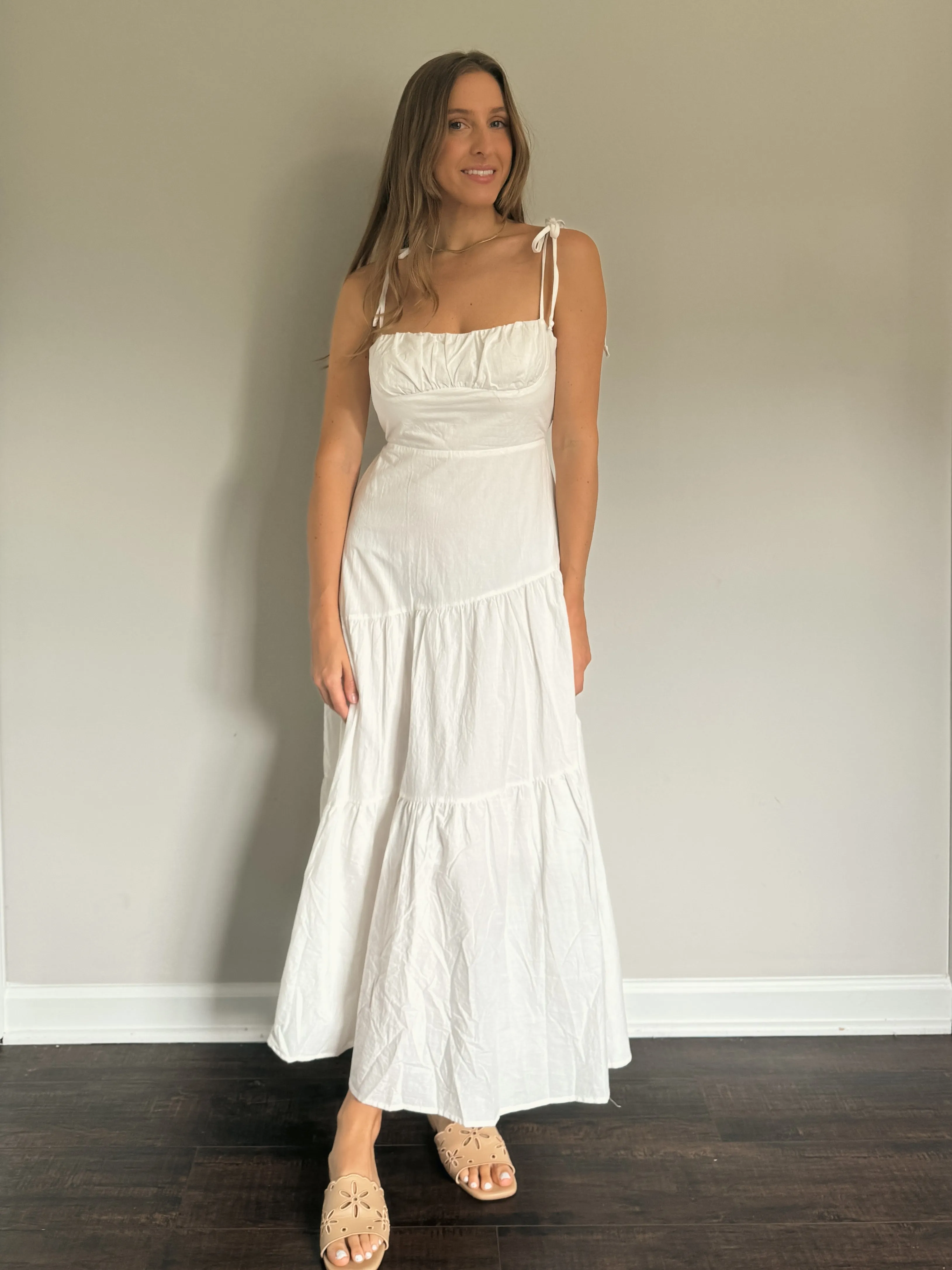 White Tiered Midi Dress