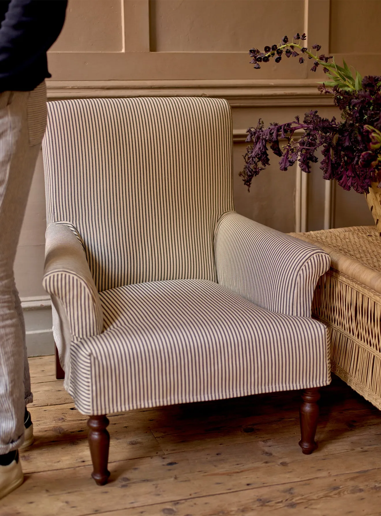 Wilford Armchair, Black Ticking Stripe