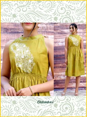 Women Green Cotton Chikankari Dress