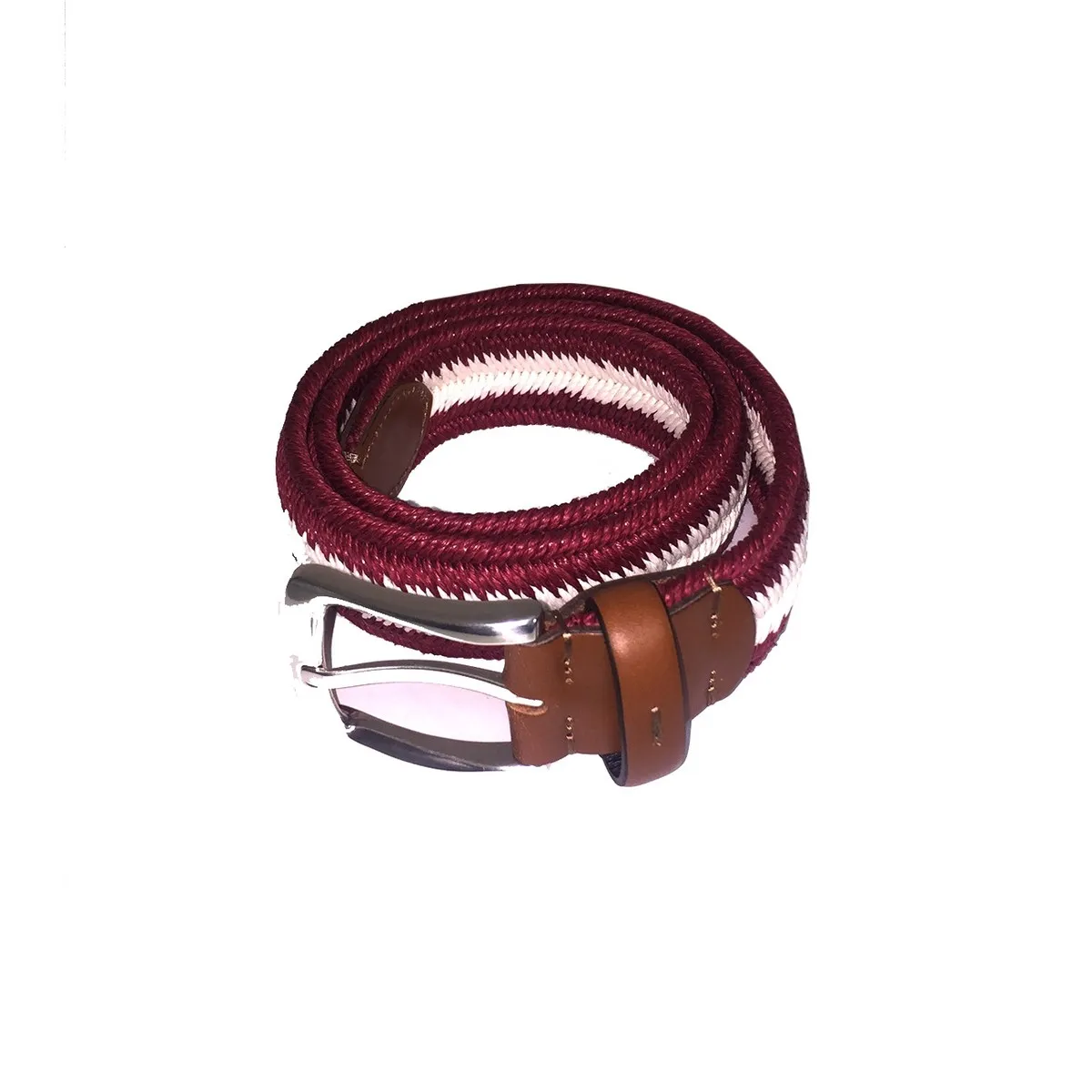 WOMEN LINEN AND LEATHER BELT BY MAKEBE Red milk