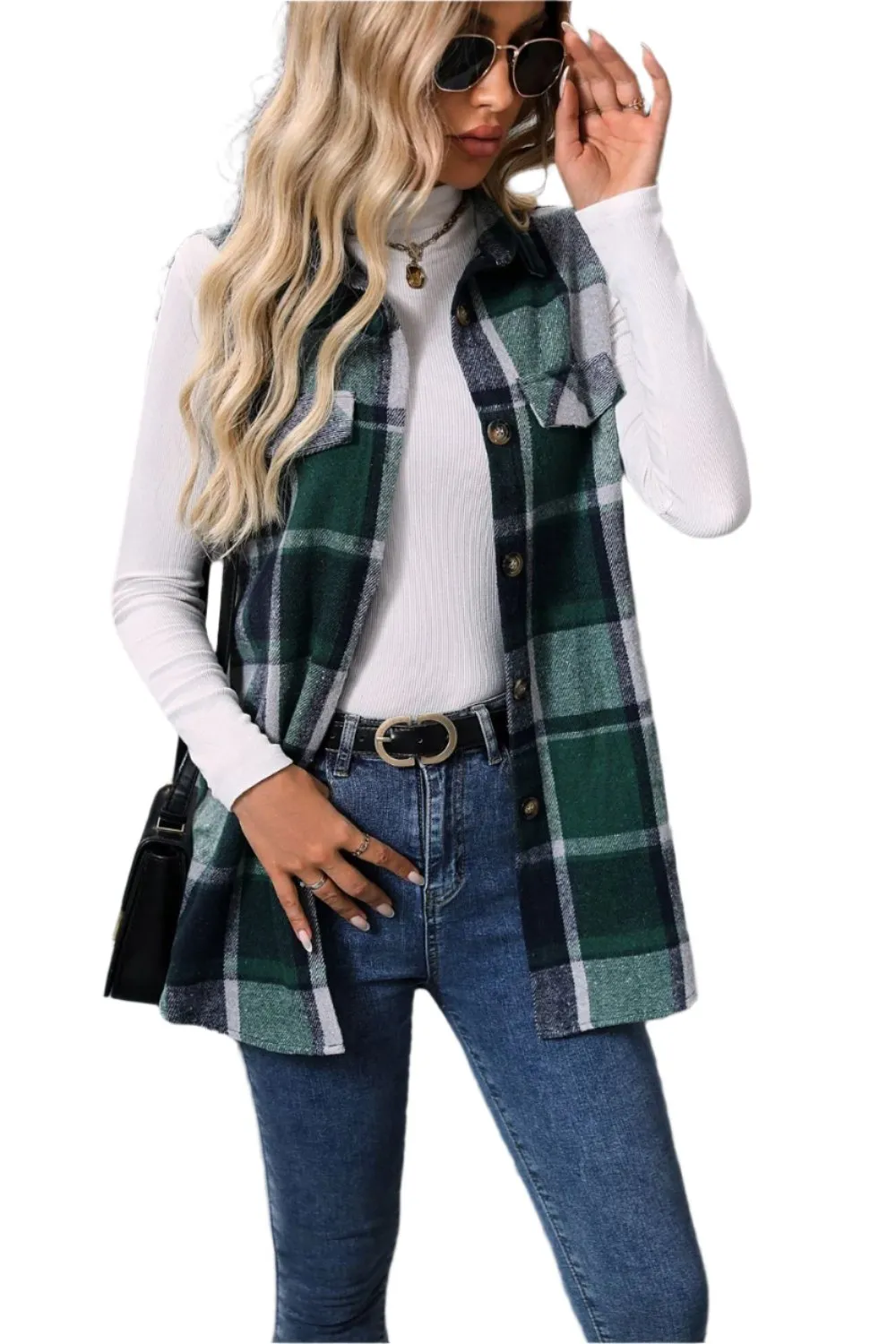 Women Plaid Button Up Vest Coat,Long Cardigan,Warm Vest