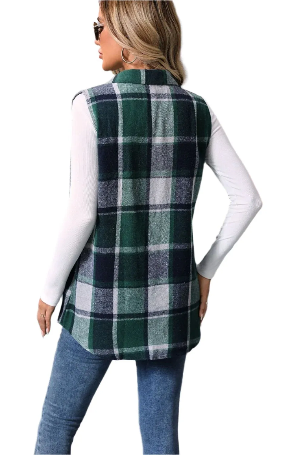 Women Plaid Button Up Vest Coat,Long Cardigan,Warm Vest