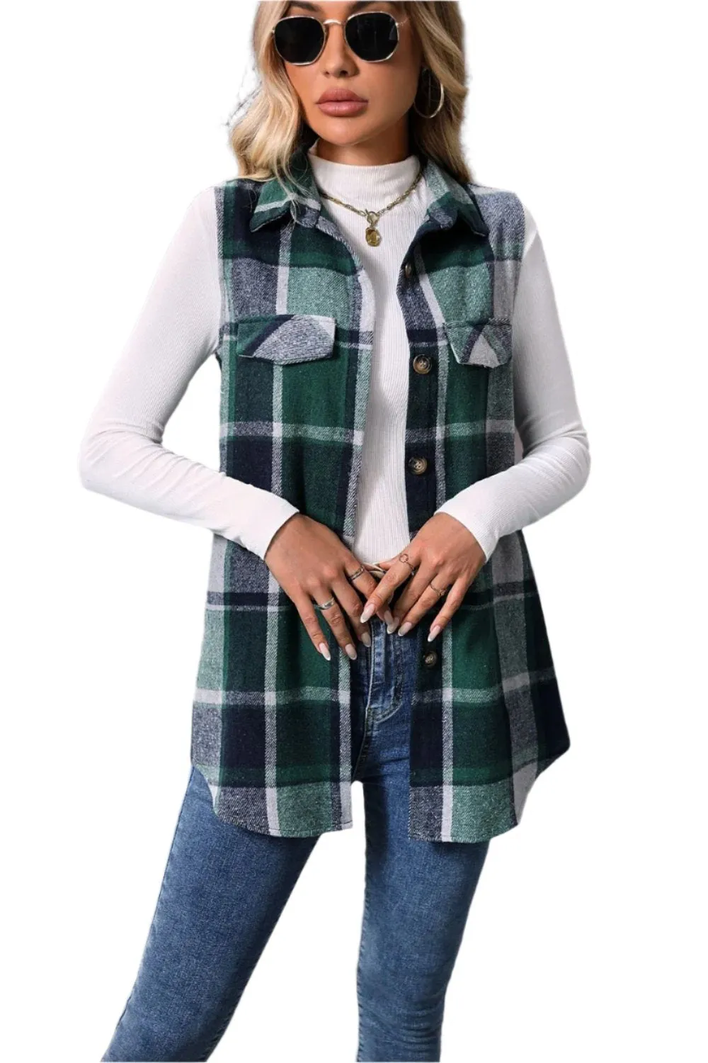 Women Plaid Button Up Vest Coat,Long Cardigan,Warm Vest