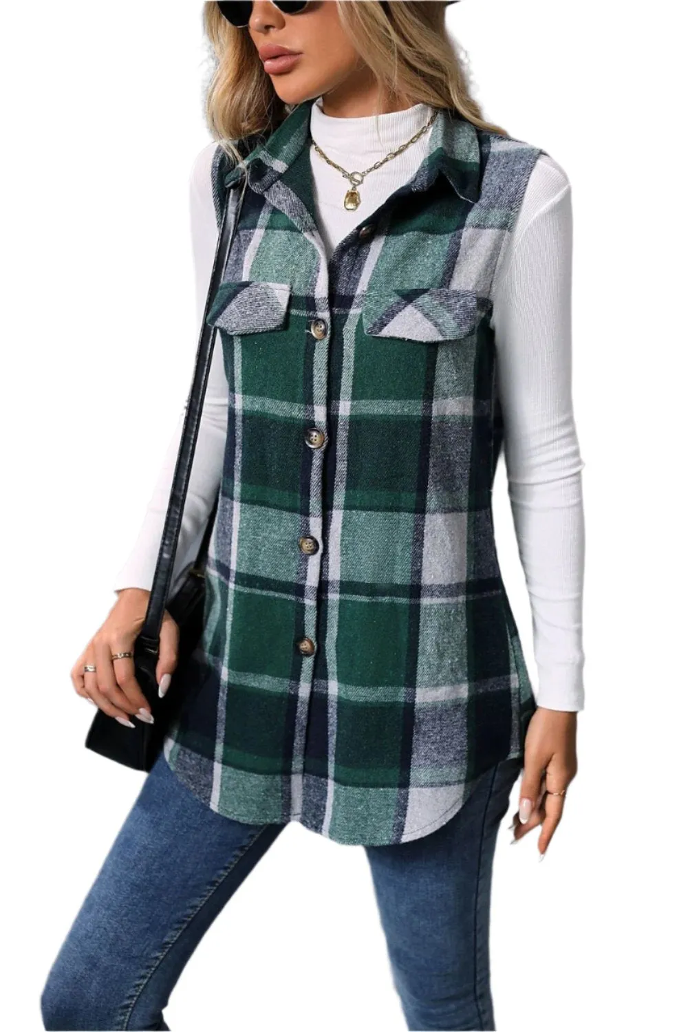 Women Plaid Button Up Vest Coat,Long Cardigan,Warm Vest