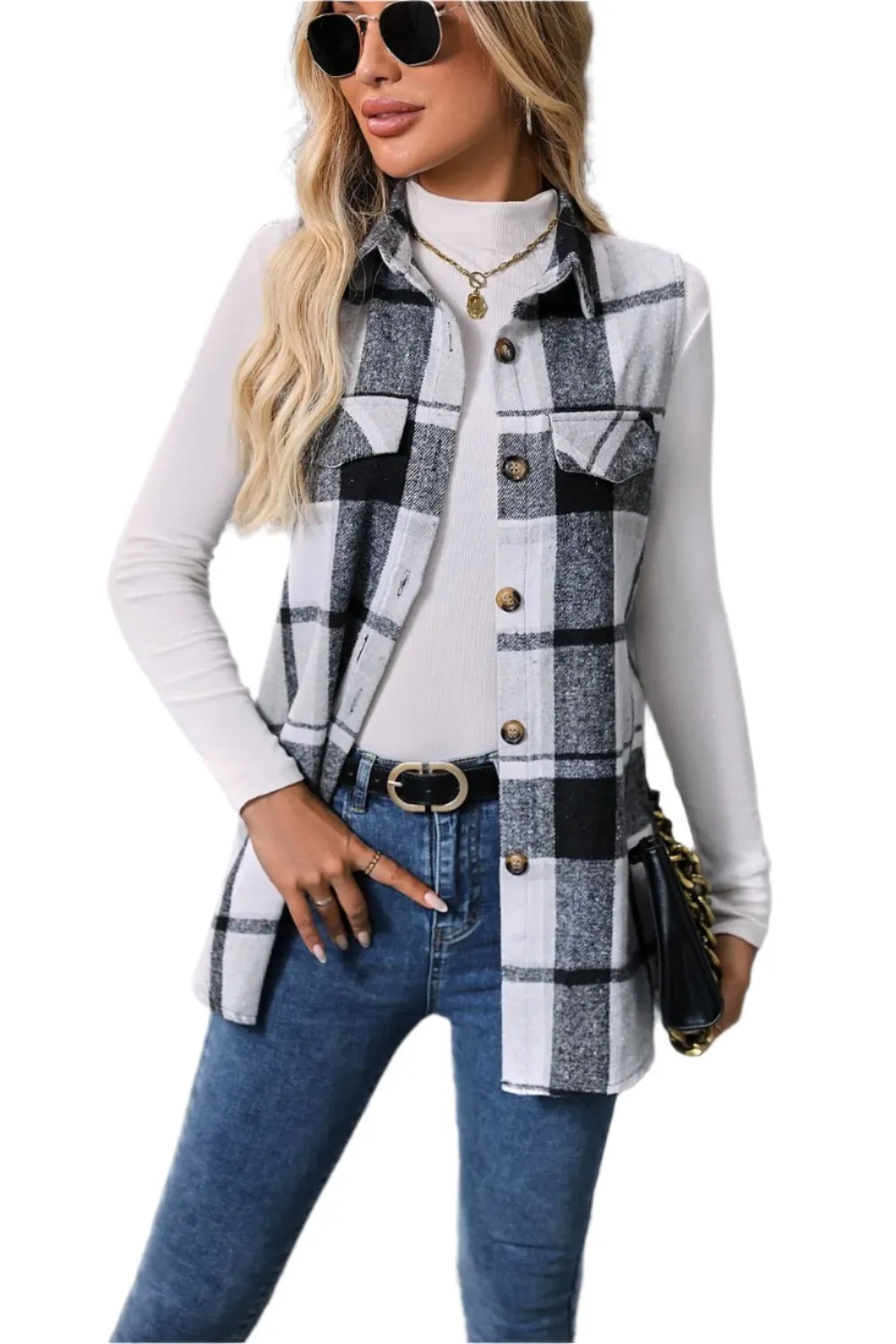 Women Plaid Button Up Vest Coat,Long Cardigan,Warm Vest