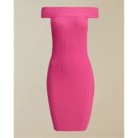 Women Rosino-Cold Shoulder Rib Bodycon Dress - Bright-Pink