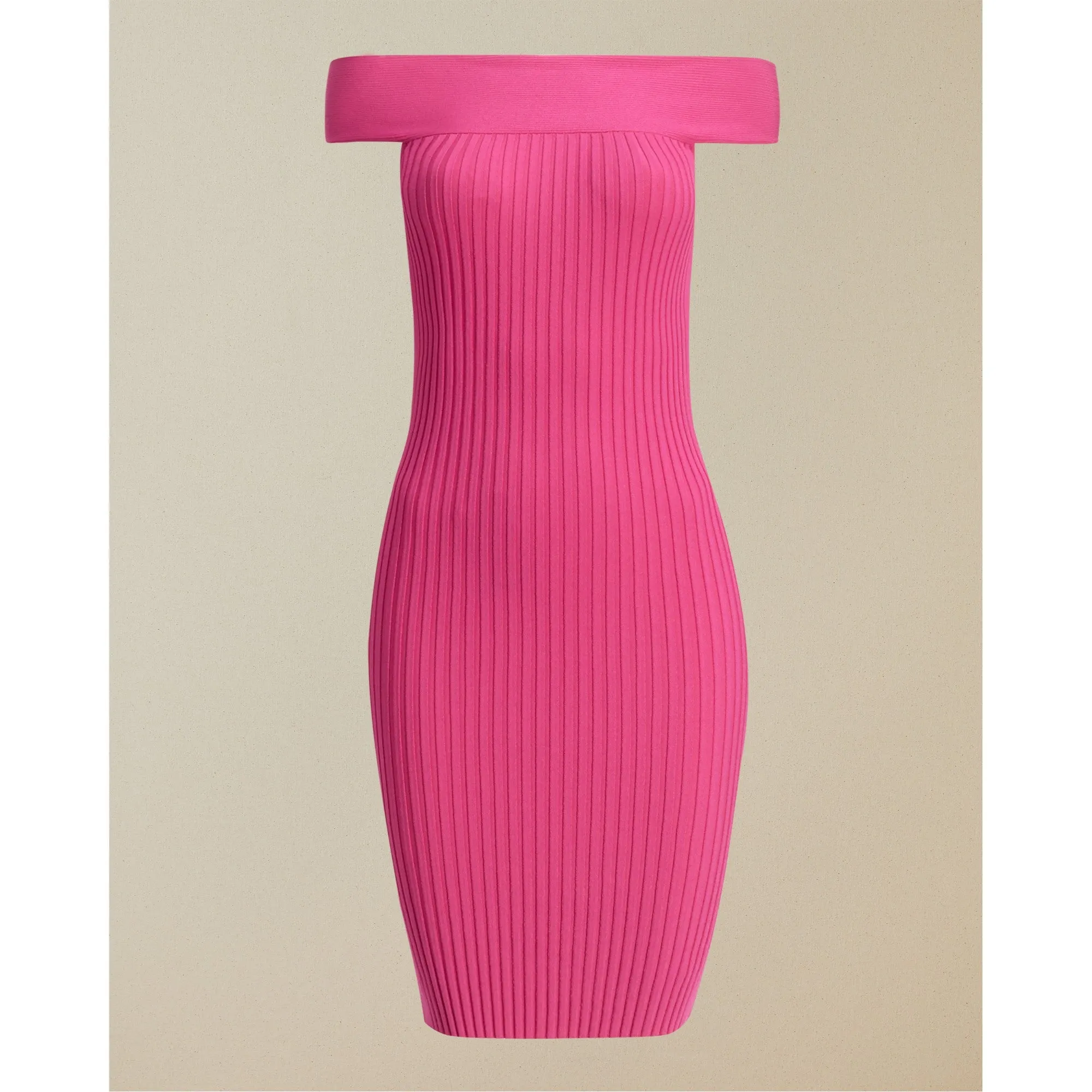 Women Rosino-Cold Shoulder Rib Bodycon Dress - Bright-Pink