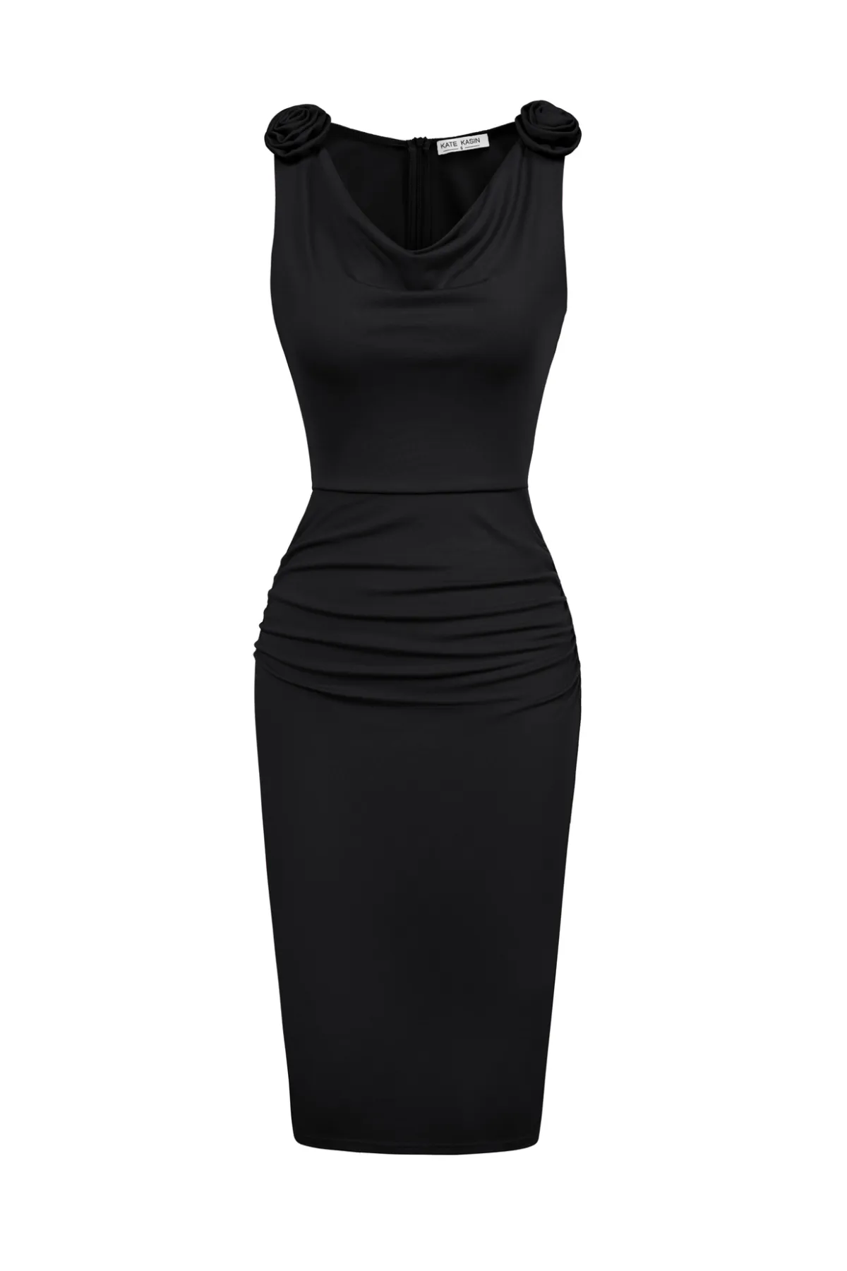 Women Ruched Bodycon Dress Casual Sleeveless Cowl Neck Back Slit Dress