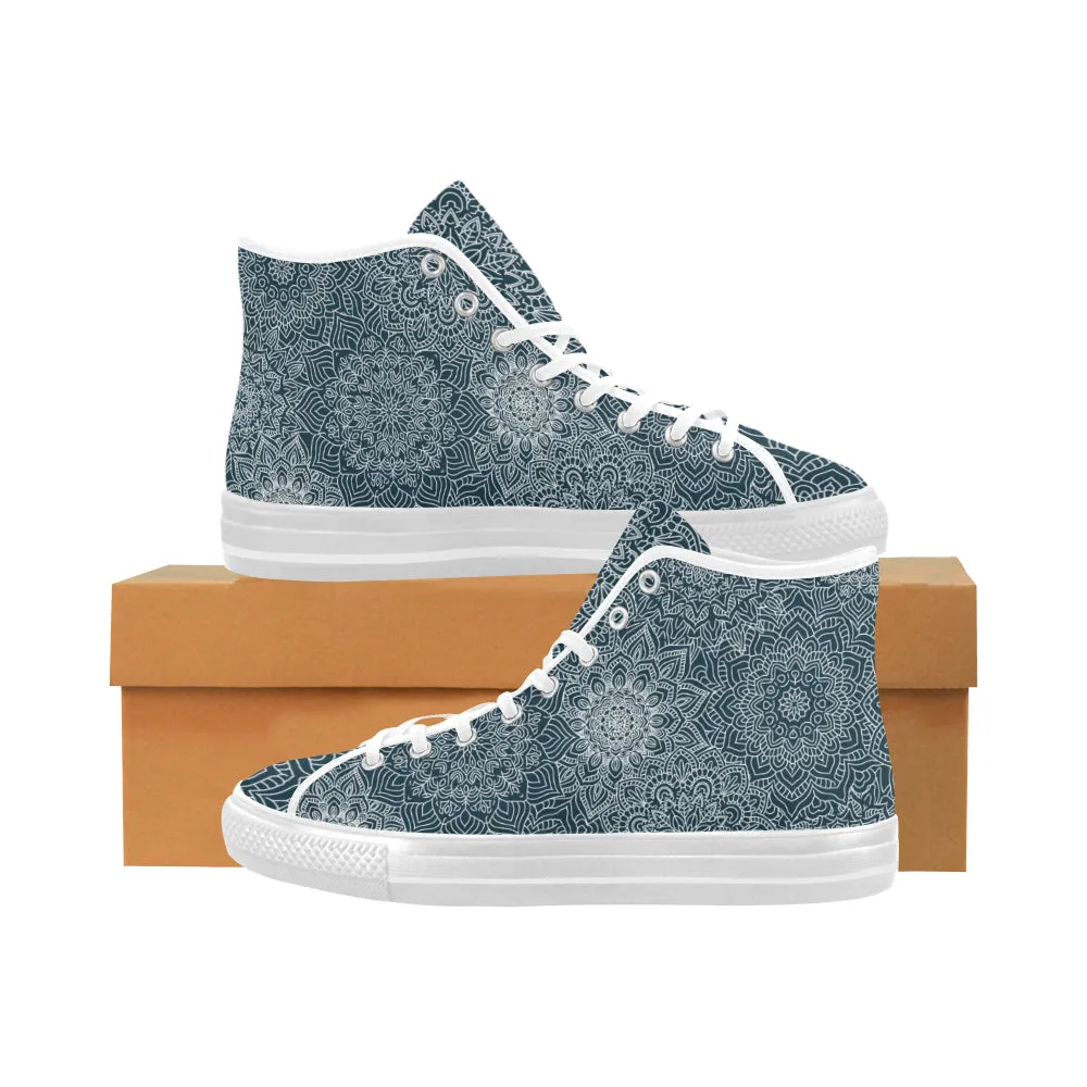 Women's Coral Blue Mandala Print Canvas High Top Shoes