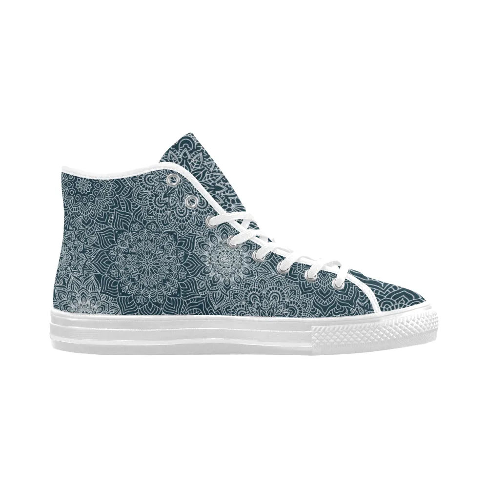 Women's Coral Blue Mandala Print Canvas High Top Shoes