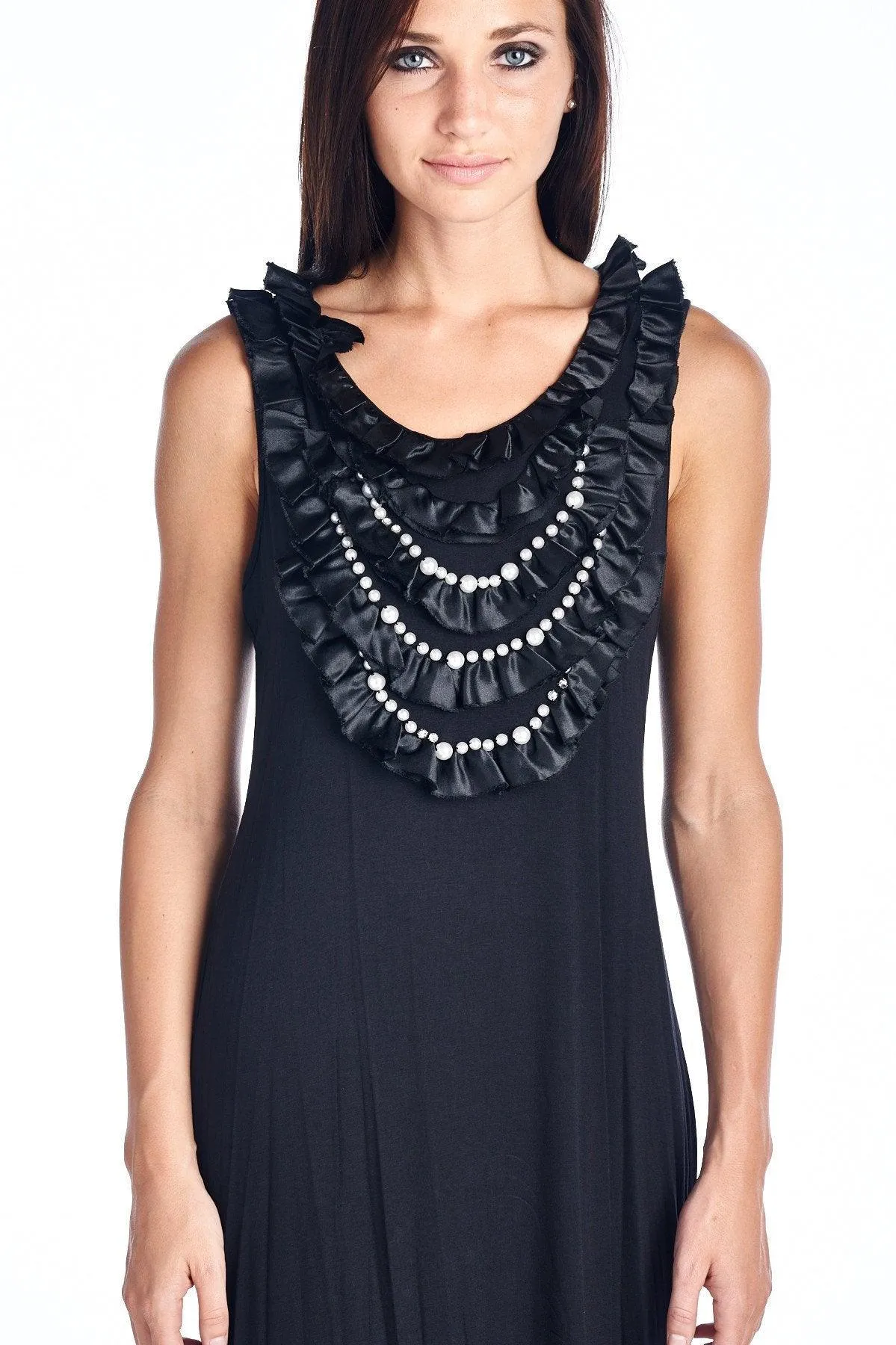 Women's Pearl Neck Trim Tank Dress