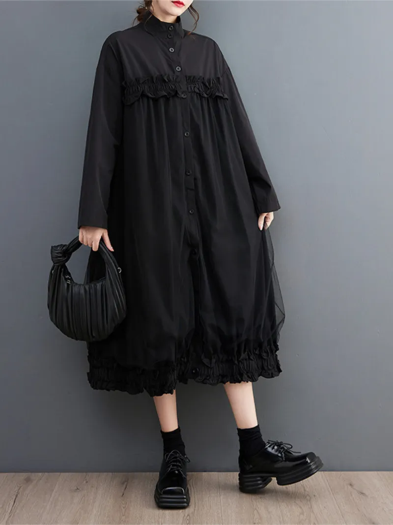 Women's Stand-up Collar Button Up Midi dress