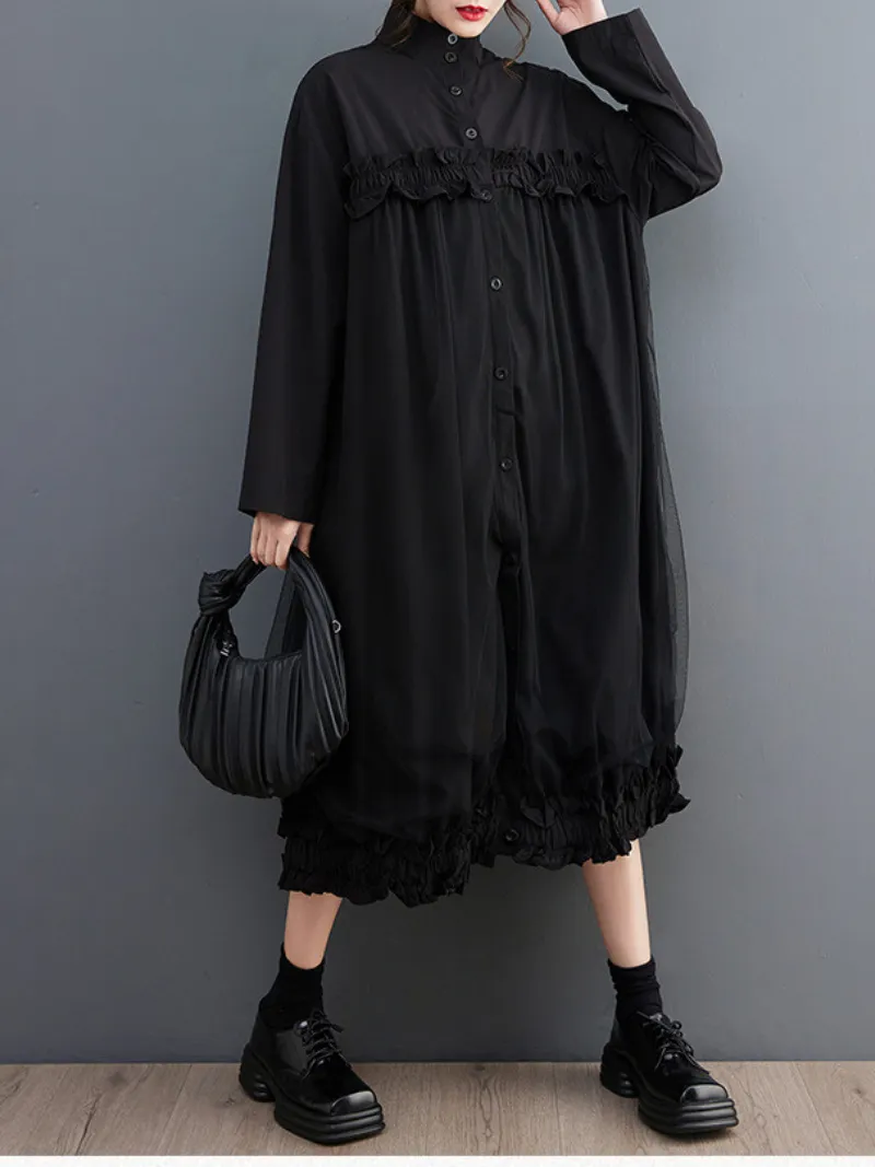 Women's Stand-up Collar Button Up Midi dress