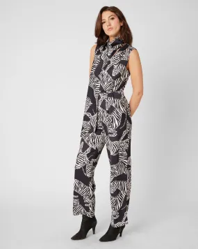 Zebra Print Scarf Neck Jumpsuit