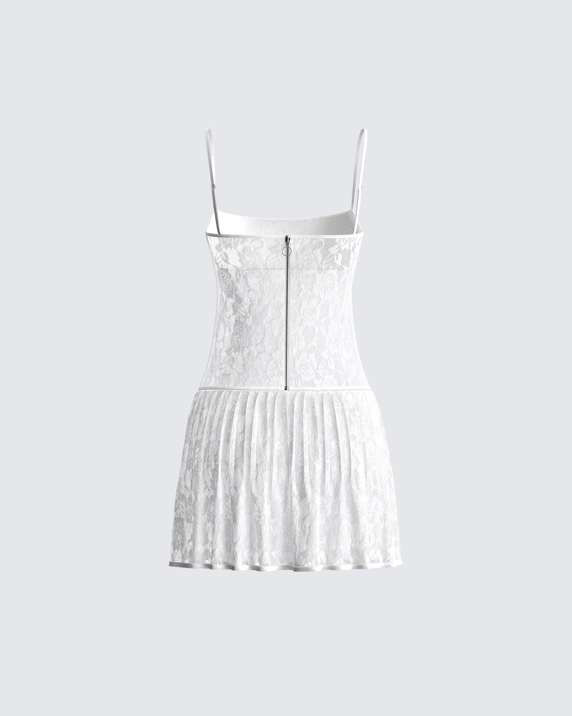 Zera White Lace Pleated Mini Dress