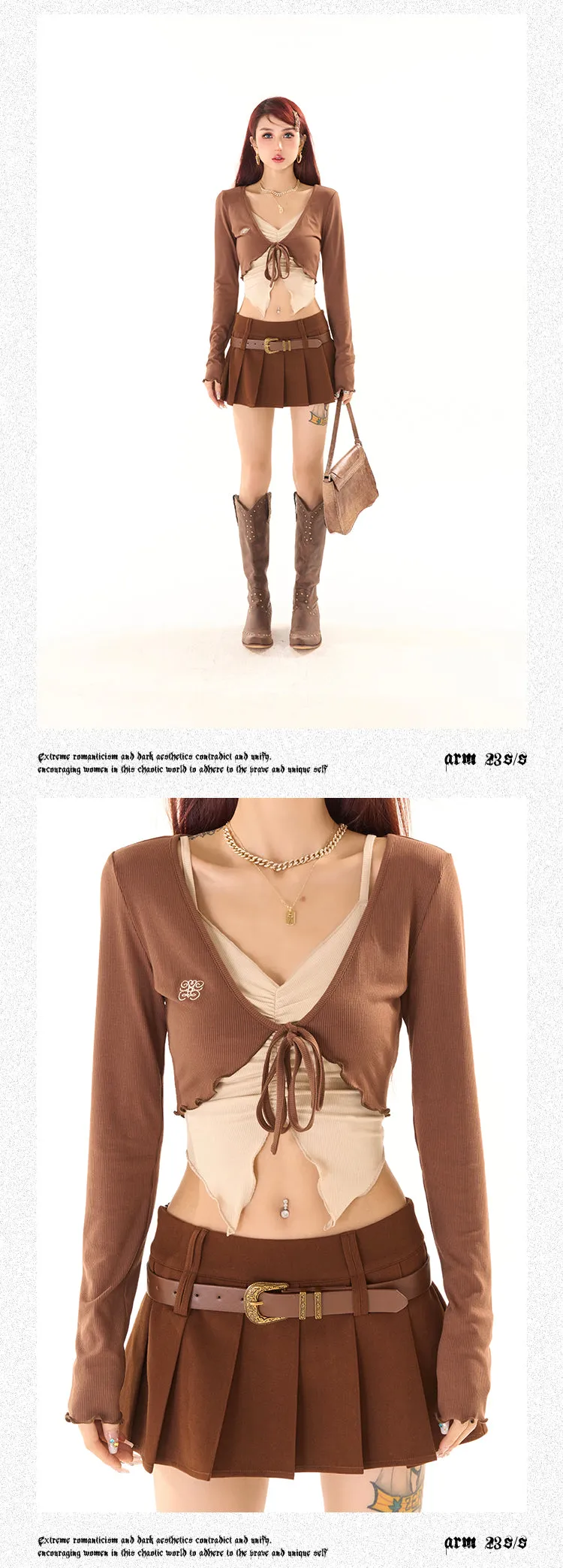 Zerocircle Suspender Cardigan Two-Piece Set Long Sleeve Top