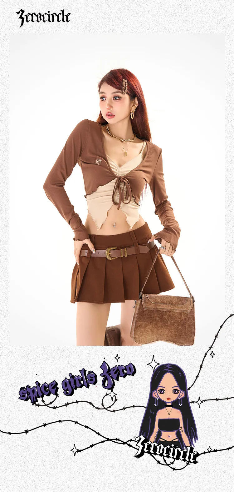 Zerocircle Suspender Cardigan Two-Piece Set Long Sleeve Top